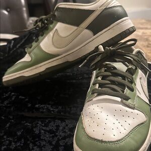 Nike Olive Green  and White Sneakers-Dunks